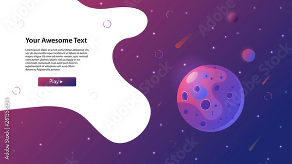Fototapeta Horizontal space background with abstract shapes and planets, comets. Web design with the concept of space exploring. Vector illustration
