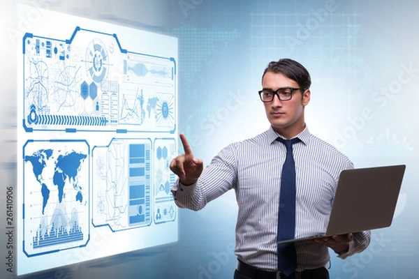 Fototapeta Businessman in futuristic stock trading concept