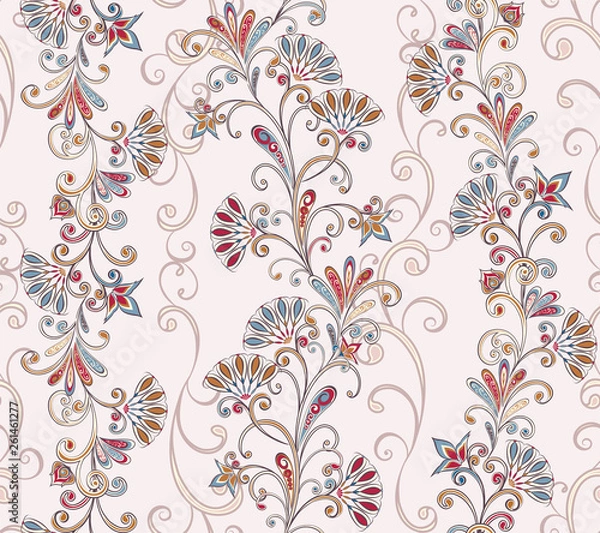 Fototapeta Abstract vintage pattern with decorative flowers, leaves and Paisley pattern in Oriental style.