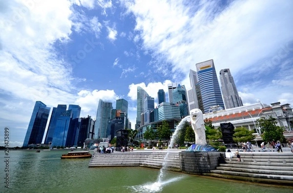 Obraz シンガポールのビルとマーライオン