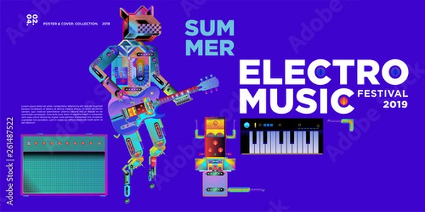 Fototapeta Vector summer electro music festival banner layout design template