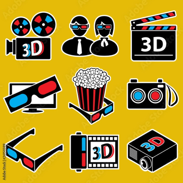 Fototapeta 3d movie devices. icon set(vector, CMYK)