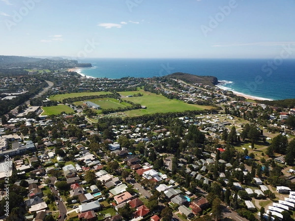 Fototapeta Aerial view of Turimetta beach and Mona Vale beach. Coast of Tasman sea in Sydney.
