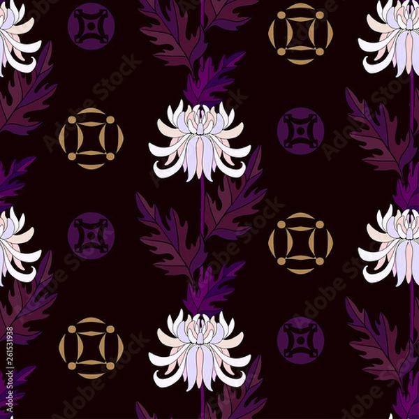 Obraz Chrysanthemum floral seamless pattern in japanese style.