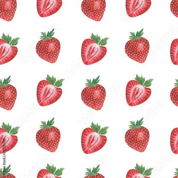 Fototapeta Pattern Strawberry Berry Watercolor illustrations Digital Paper Textile Textures Set Summer Botanical Spring Decoration Design Greeting Card