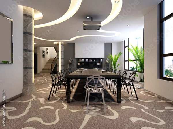 Fototapeta 3d render working space and meeting room