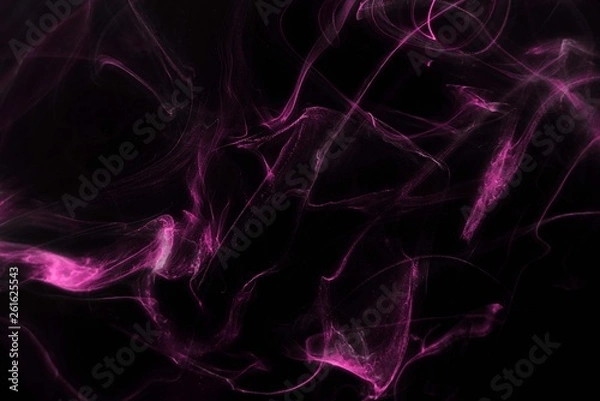 Fototapeta Pink alcohol ink texture with abstract washes and paint stains on the black paper background.	