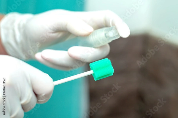 Obraz Sponge for teeth disinfection before bleaching.
