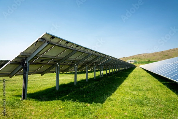 Obraz Back side of a solar panel, photovoltaic, alternative electricity source - concept of sustainable resources