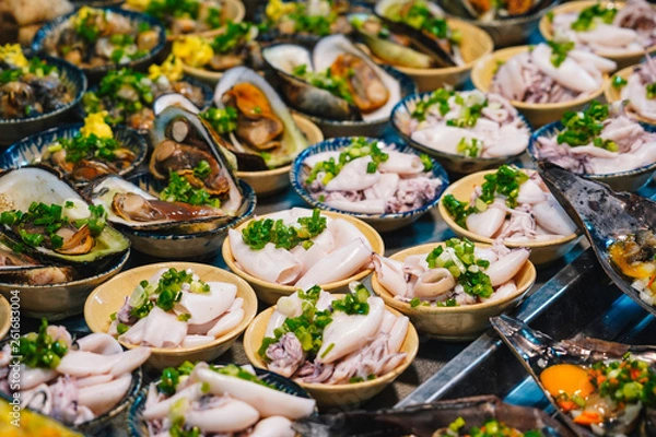 Fototapeta Street food at night in Phu Quoc island in Vietnam | Delicious seafood for tourist at market