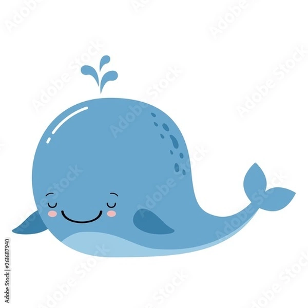Obraz Cute amusing whale, prints image, vector illustration