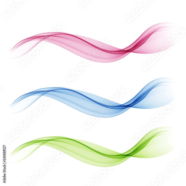 Fototapeta Set of abstract color wave smoke transparent blue pink green wavy design