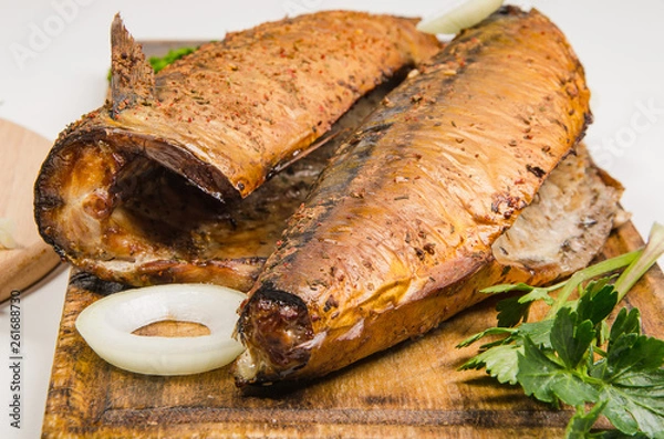Obraz smoked fish with greens