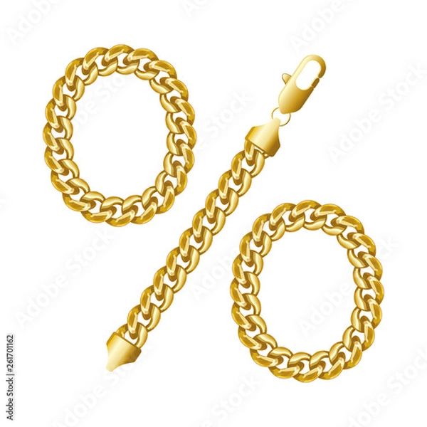 Obraz Percent sign symbol icon made of gold chain.