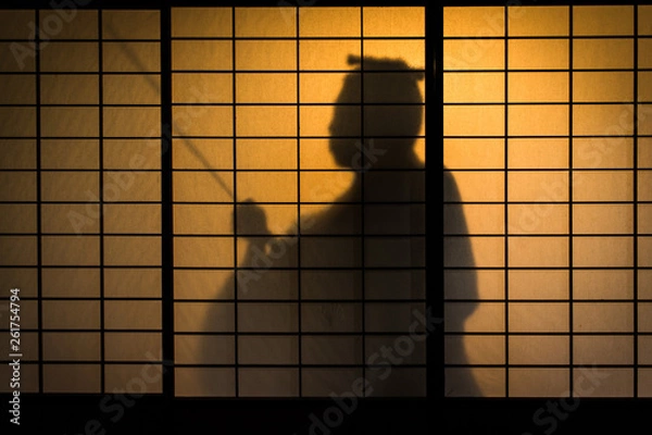 Obraz 障子越しの侍シルエット