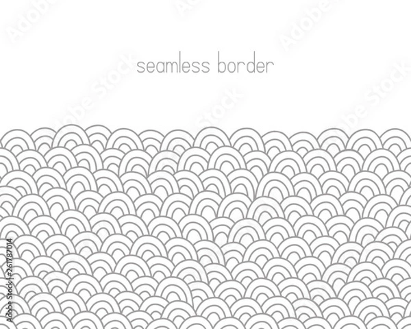 Obraz Sea waves border. Doodle seamless background. Hand drawn pattern. Vector illustration.