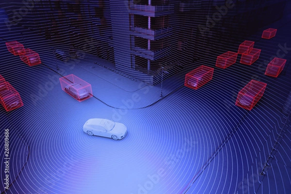 Obraz Autonomous driving concept illustration - 3d rendering