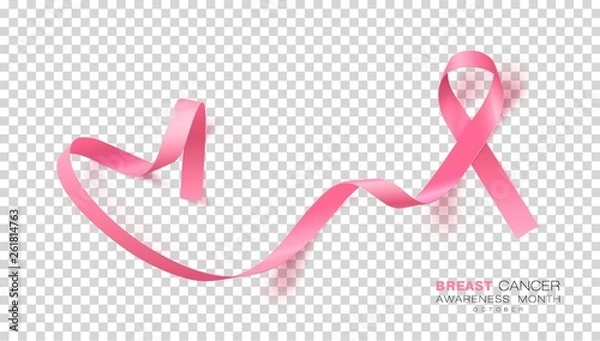 Fototapeta Breast Cancer Awareness Month. Pink Color Ribbon Isolated On Transparent Background. Vector Design Template For Poster.