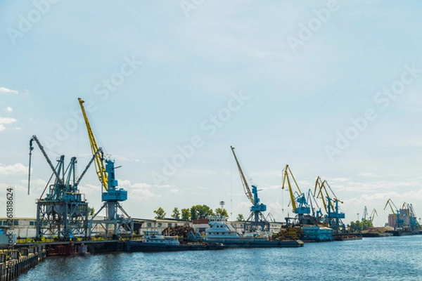 Obraz Sea port with cranes and docks