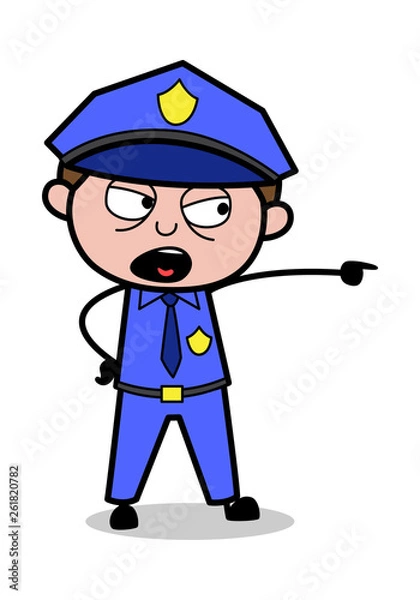 Obraz Pointing Out - Retro Cop Policeman Vector Illustration