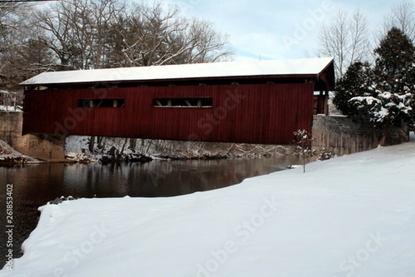 Fototapeta Snow Covered Covered Bridge
