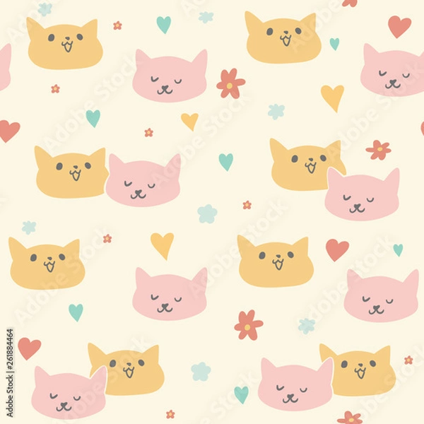 Fototapeta Cute seamless pattern with cats in love