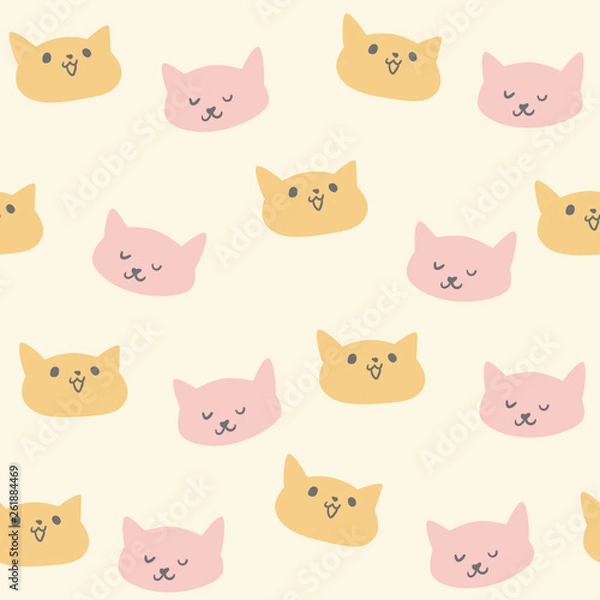 Fototapeta Cute seamless pattern with funny cat heads, for textile, wrapping paper, baby fabric and background