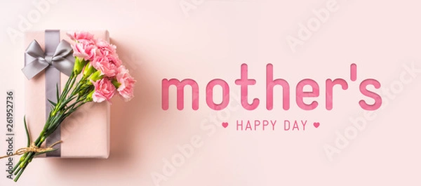 Fototapeta top view of carnation on pink for mothers day