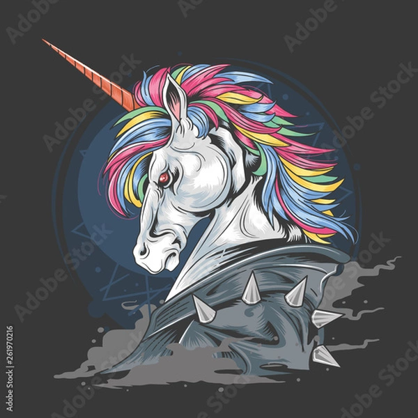 Fototapeta UNICORN PUNK JACKET FULL COLOUR HAIR MOHAWK VECTOR