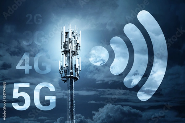 Fototapeta Szybkość 5G Bezprzewodowe połączenie internetowe komunikacja koncepcja technologii mobilnej