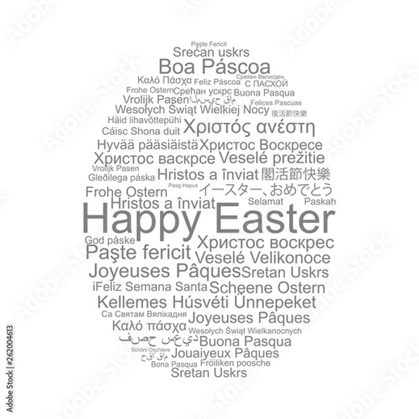 Obraz Happy Easter in different languages in egg, word tag cloud, vector