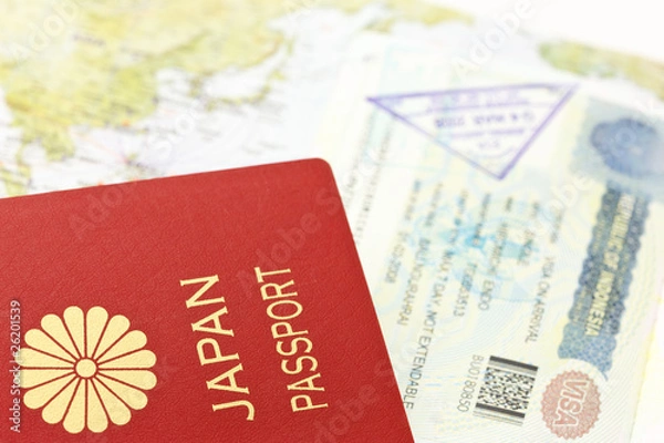 Obraz パスポートとビザと地図