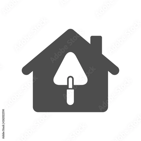 Fototapeta house construction vector icon isolated on white background. home with trowel flat icon for web, mobile and user interface design
