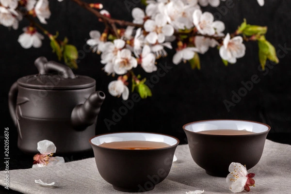 Obraz Chinese brown teapot and cups for tea