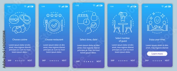 Fototapeta Restaurant onboarding mobile app page screen vector template