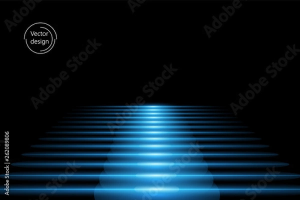 Obraz Abstract vector staircase with blue light effect, on black isolated background. Way up.