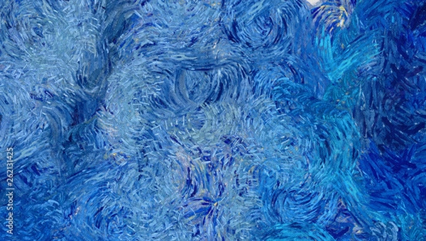 Fototapeta Impressionism wall art print. Vincent Van Gogh style expressionism oil painting. Swirl splashes. Surrealism artwork. Abstract artistic background. Real brush strokes on canvas. Contemporary fine art.