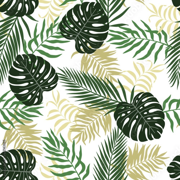 Fototapeta Tropical background with palm leaves. Seamless floral pattern. Summer vector illustration. Flat jungle print