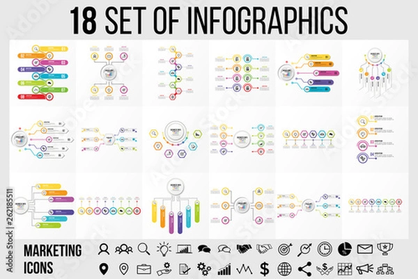 Obraz Vector Infographics Elements Template Design . Business Data Visualization Timeline with Marketing Icons most useful can be used for presentation, diagrams, annual reports, workflow layout