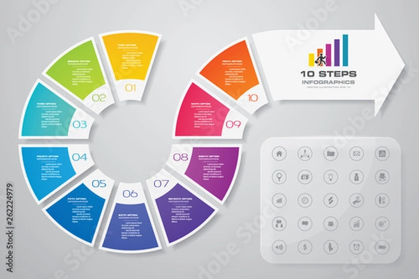 Obraz 10 steps of arrow infografics template. for your presentation. EPS 10.	