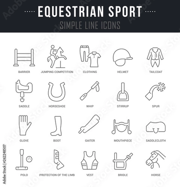 Fototapeta Set Vector Line Icons of Equestrian Sport.