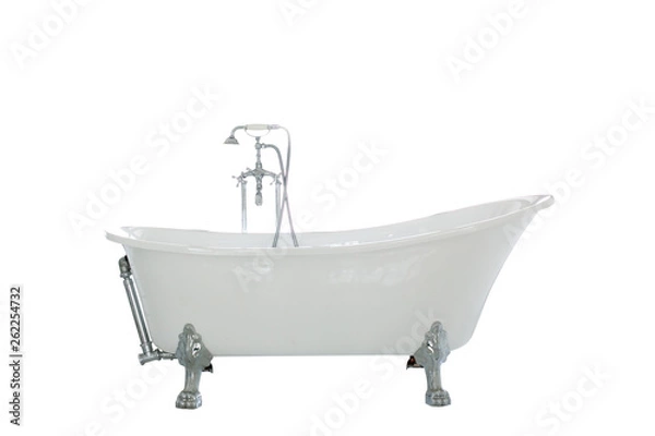 Fototapeta Beautiful luxury vintage bathtub decoration in bathroom interior