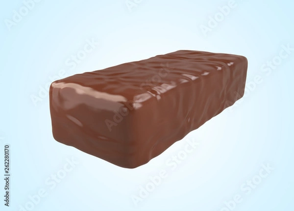 Fototapeta Chocolate coated on wafer piece, 3d illustration with Clipping path.