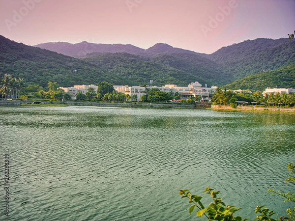 Obraz Mountain view with red sunset