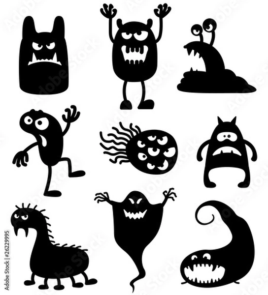 Obraz Silhouettes of cute doodle monsters-bacteria