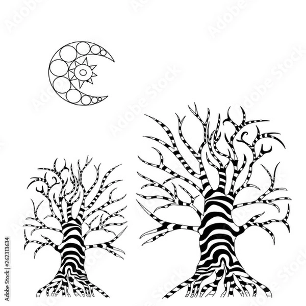 Obraz two skechted trees vector art with a crescent