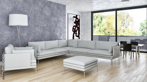 Fototapeta large luxury modern bright interiors room illustration 3D rendering
