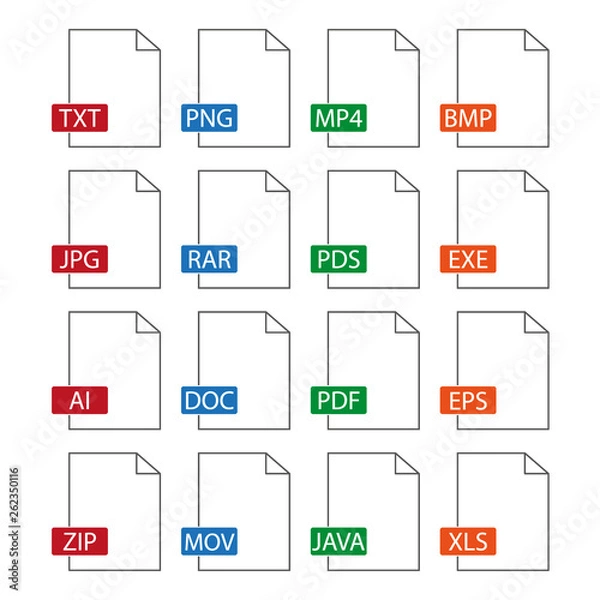 Obraz Document icons. File formats. Flat design. Vector icons set isolated on white background