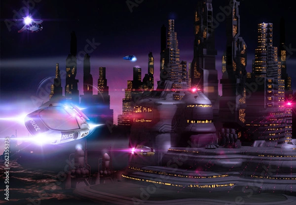 Obraz Futuristic cityscape skyline at night