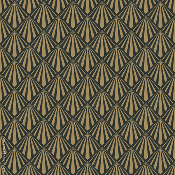 Fototapeta Art Deco Seamless Pattern - Repeating pattern design with art deco motif in anthracite and vintage gold